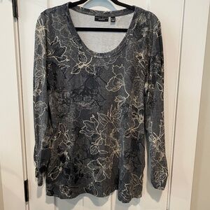 Susan Graver Weekend Gray Floral Blouse Large